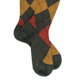 Mi-bas homme en laine mérinos et motifs jacquard - Thuya et henné | Doré Doré