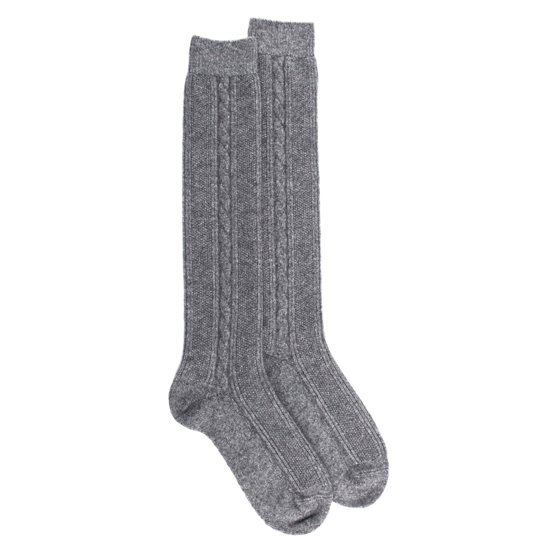 Mi-bas torsadés pour femme en laine et cachemire - Gris
