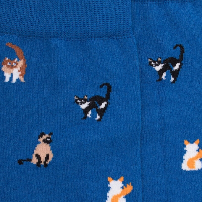Chaussettes homme en coton à motifs chats - Bleu Cosmos | Doré Doré