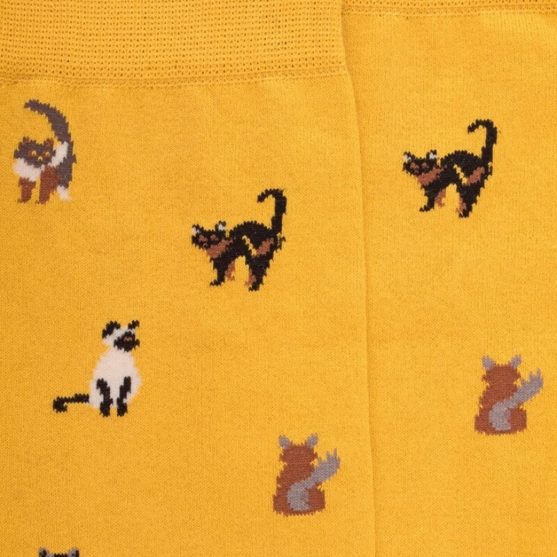 Chaussettes homme en coton à motifs chats - Jaune Moutarde | Doré Doré