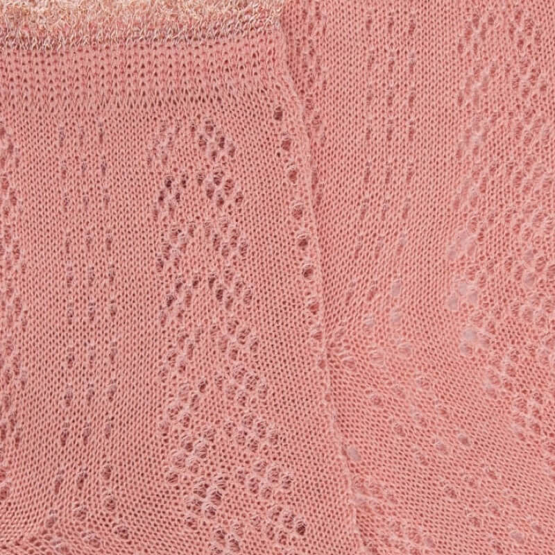 Socquettes femme ajourées en fil d'Écosse avec bord-côte contrasté effet brillant  - Rose Praline | Doré Doré