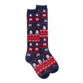 Chaussettes longues en coton pour femmes avec motif grec de Noël - Bleu Voilier | Doré Doré