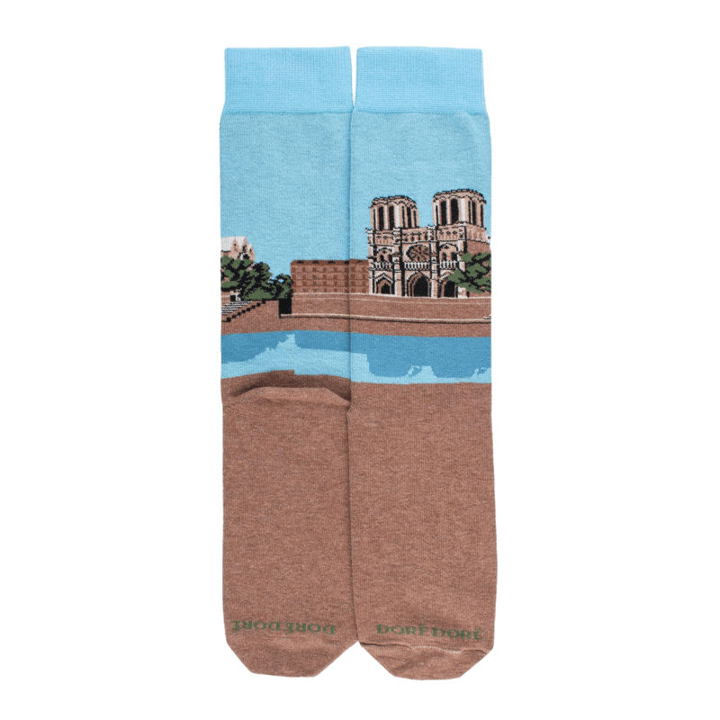 Chaussettes en coton à motifs de Notre Dame pour hommes - Marron Caille | Doré Doré