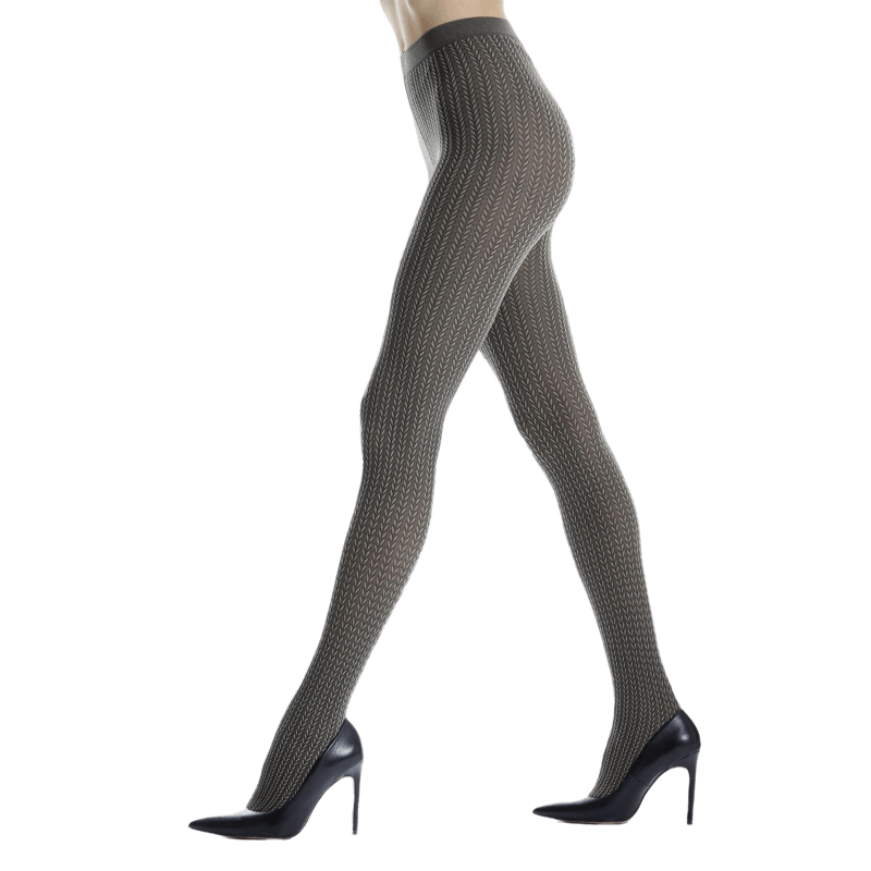 Collants unis pour femmes avec motifs de tresses verticales - Vert olive | Doré Doré