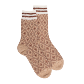 Chaussettes pour femmes en laine polaire à motifs de diamants - Beige Désert | Doré Doré