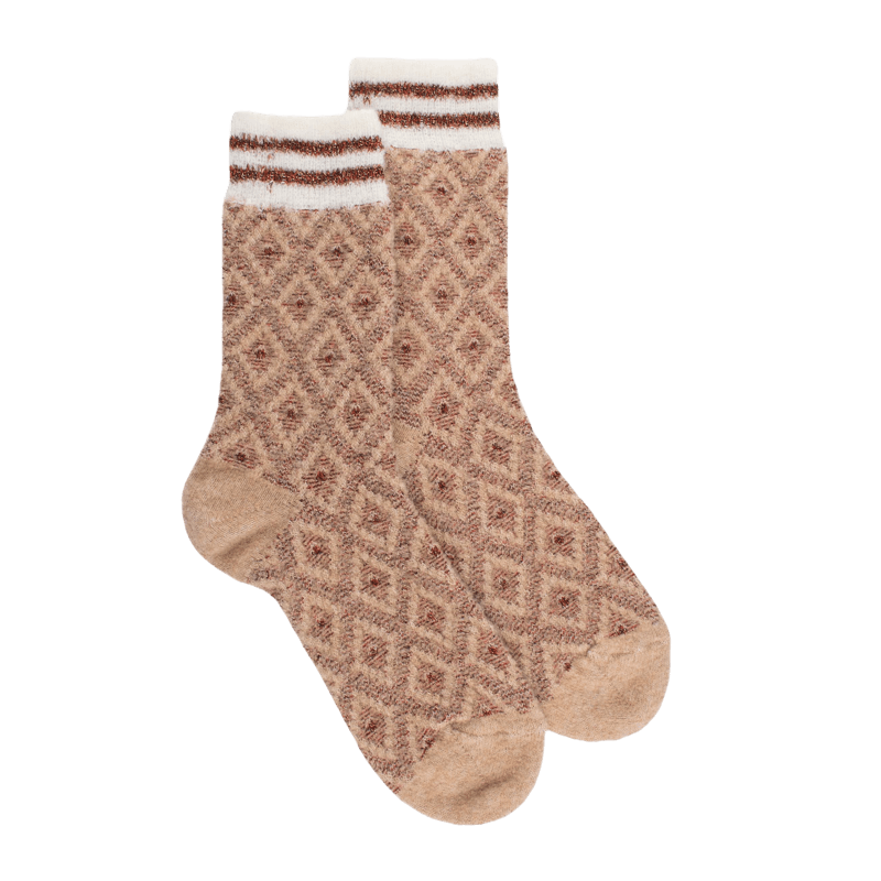 Chaussettes pour femmes en laine polaire à motifs de diamants - Beige Désert | Doré Doré
