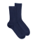 Chaussettes en laine unie côtelée pour femmes - Bleu Caban
