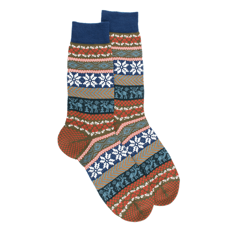 Chaussettes homme en laine à motif de Noël - Vert lichen | Doré Doré