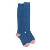 Mi-bas femme en laine polaire - Bleu saphir & Rose Praline | Doré Doré