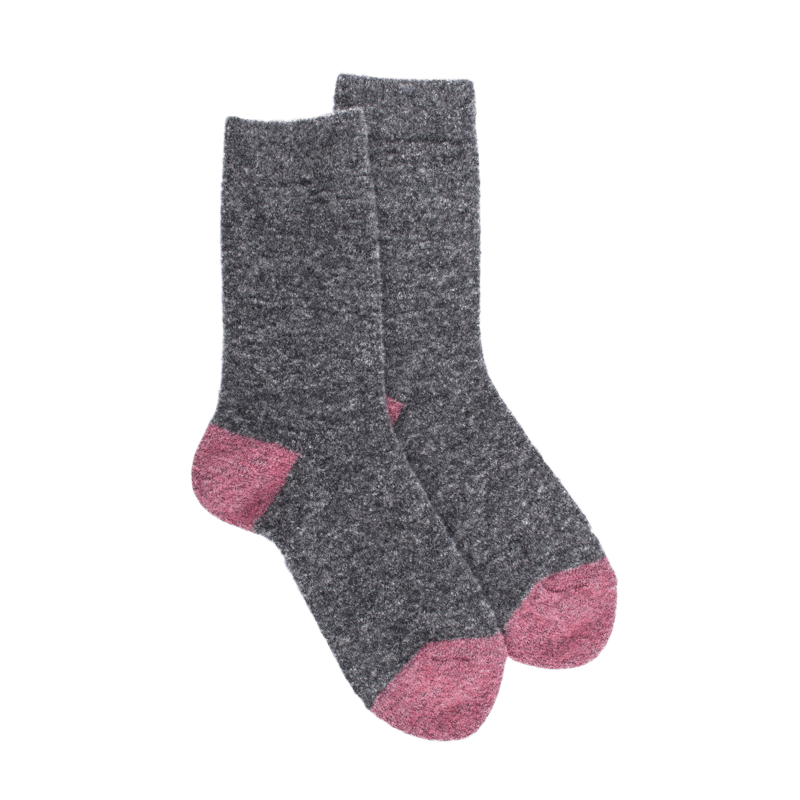 Chaussettes femme en laine polaire - Gris oxford & Rose gambas | Doré Doré