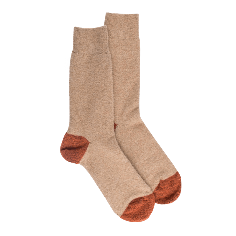 Chaussettes homme en laine polaire - Beige Désert & Orange cognac | Doré Doré