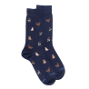 Chaussettes homme en coton à motif chats - Bleu Matelot
