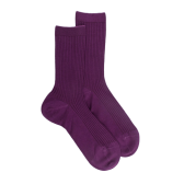 Chaussettes femme à côtes en fil d'Écosse - Quetsche | Doré Doré