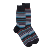 Chaussettes homme en coton à rayures fines multicolores - Noir & Rouge pommard | Doré Doré