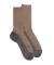 Chaussettes femme en laine et angora sans bord élastique effet brillant - Brun fourmi & Camel