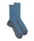 Chaussettes femme en laine et angora sans bord élastique effet brillant - Bleu pêcheur & Violet