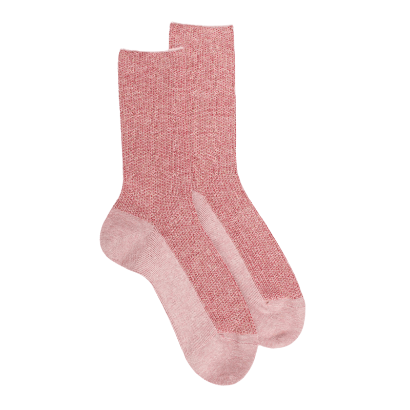 Chaussettes femme en laine et angora sans bord élastique effet brillant - Provence & Rouge amarante | Doré Doré