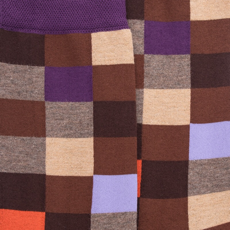 Chaussettes femme échiqiuer en coton égyptien - Marron cacao & Quetsche | Doré Doré