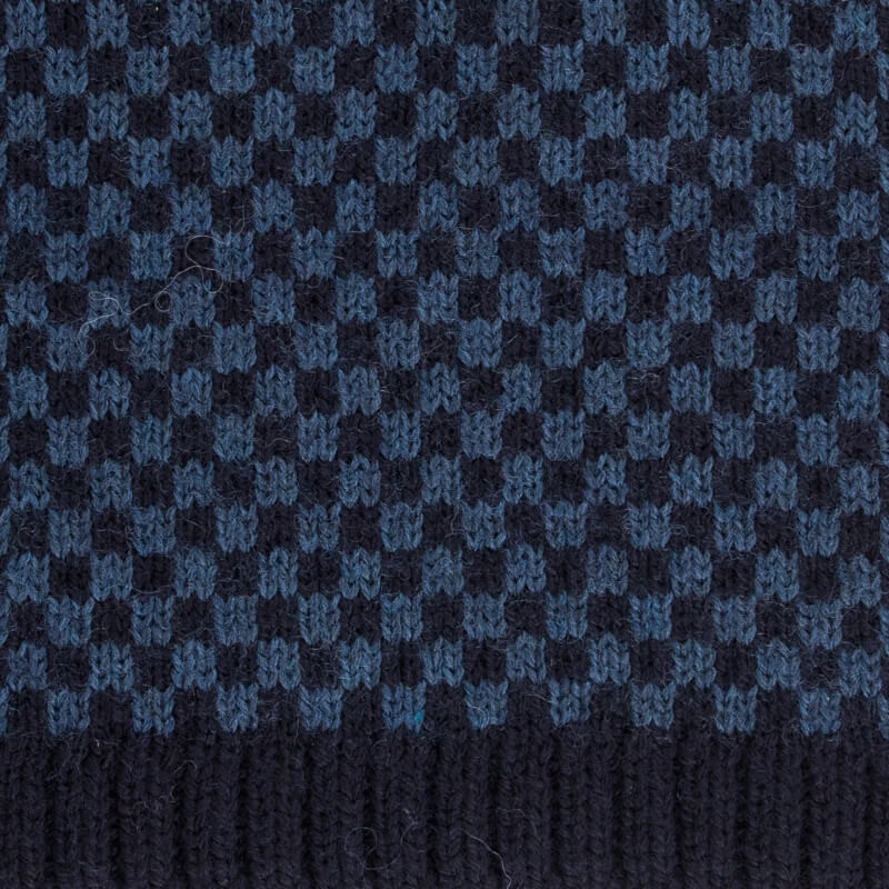 Écharpe pour homme en laine vierge à motifs rectangulaires bicolores. - Bleu marine foncé & Bleu armée | Doré Doré