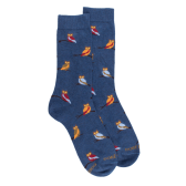 Chaussettes homme en coton motif hibou - Bleu pêcheur & Bleu Macadam | Doré Doré