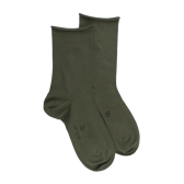 Chaussettes femme en coton doux avec bords roulés - Vert mélèze | Doré Doré