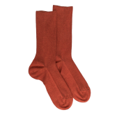 Chaussettes homme à côtes sans bord élastique en coton égyptien - Orange cognac | Doré Doré