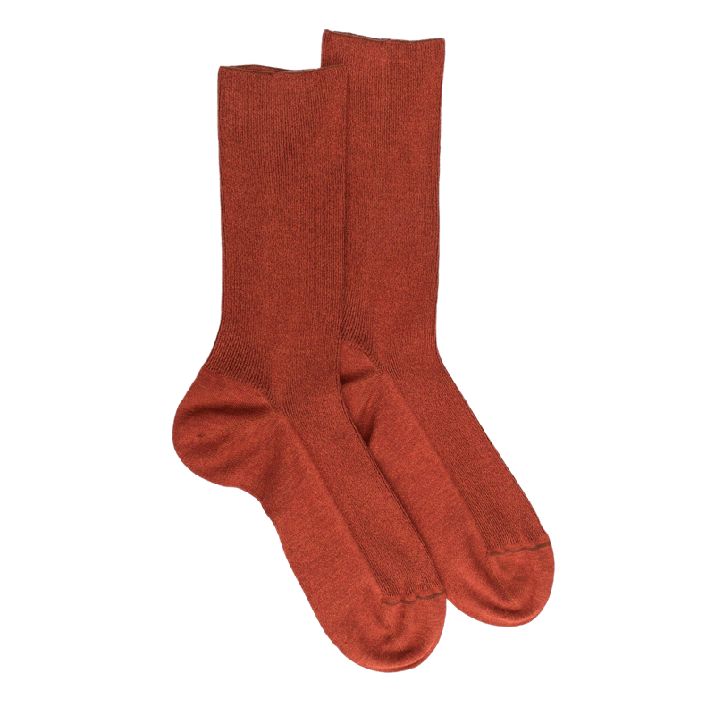 Chaussettes homme à côtes sans bord élastique en coton égyptien - Orange cognac | Doré Doré