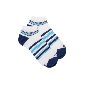 Chaussons courtes pour enfants en fil d'Ecosse à rayures colorées - Blanc | Doré Doré