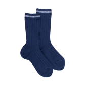 Chaussettes pour enfants en fil d'Ecosse uni et côtelé - Bleu Voilier | Doré Doré