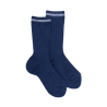 Chaussettes pour enfants en fil d'Ecosse uni et côtelé - Bleu Voilier | Doré Doré