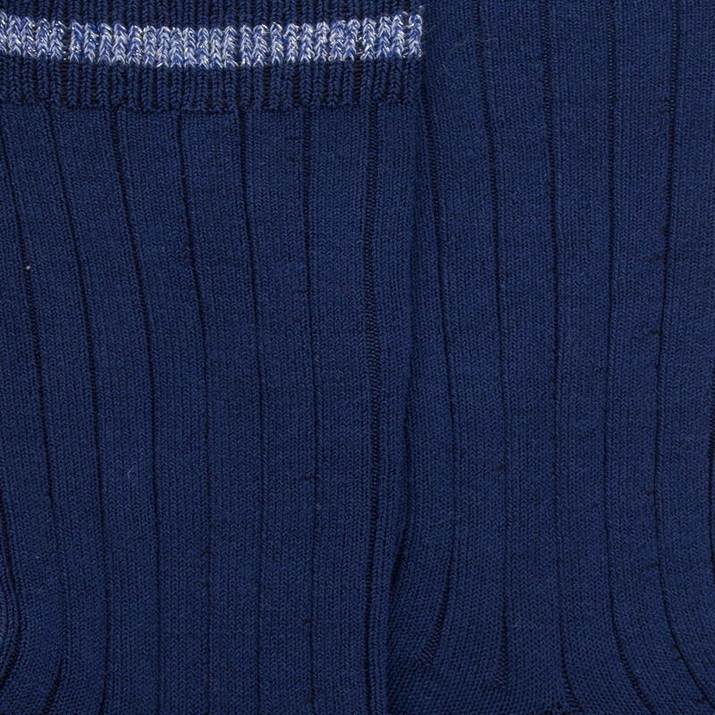 Chaussettes pour enfants en fil d'Ecosse uni et côtelé - Bleu Voilier | Doré Doré