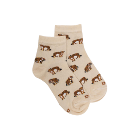 Socquettes pour enfants en fil d'Ecosse à motifs de jaguar - Beige Lin | Doré Doré