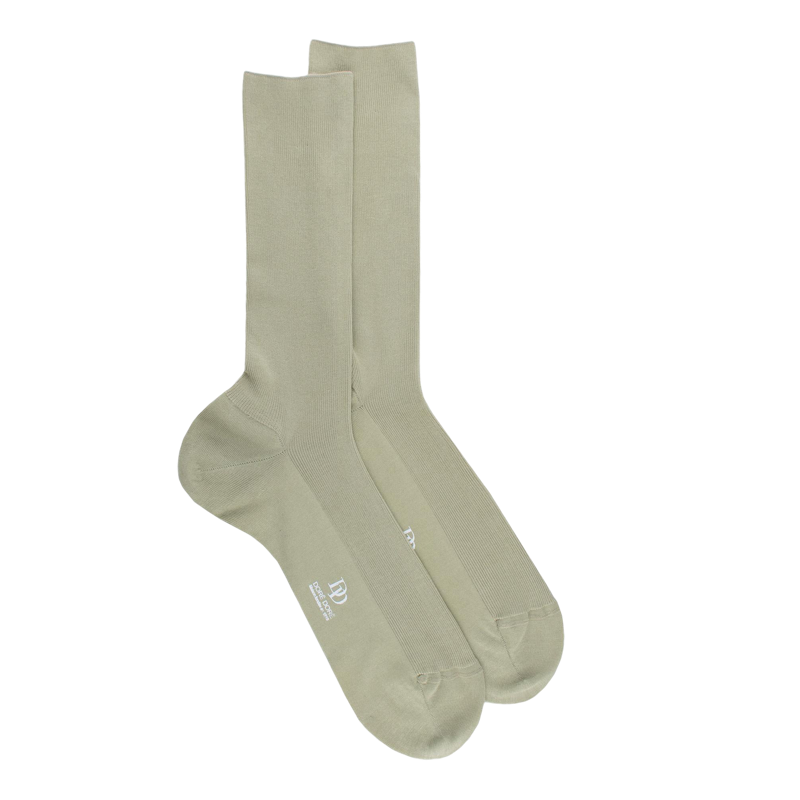 Chaussettes homme à côtes sans bord élastique en fil d'Écosse - Vert Sauge | Doré Doré