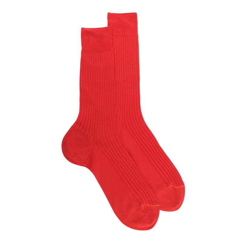Chaussettes homme fines à côtes en fil d'Écosse - Orange minium | Doré Doré