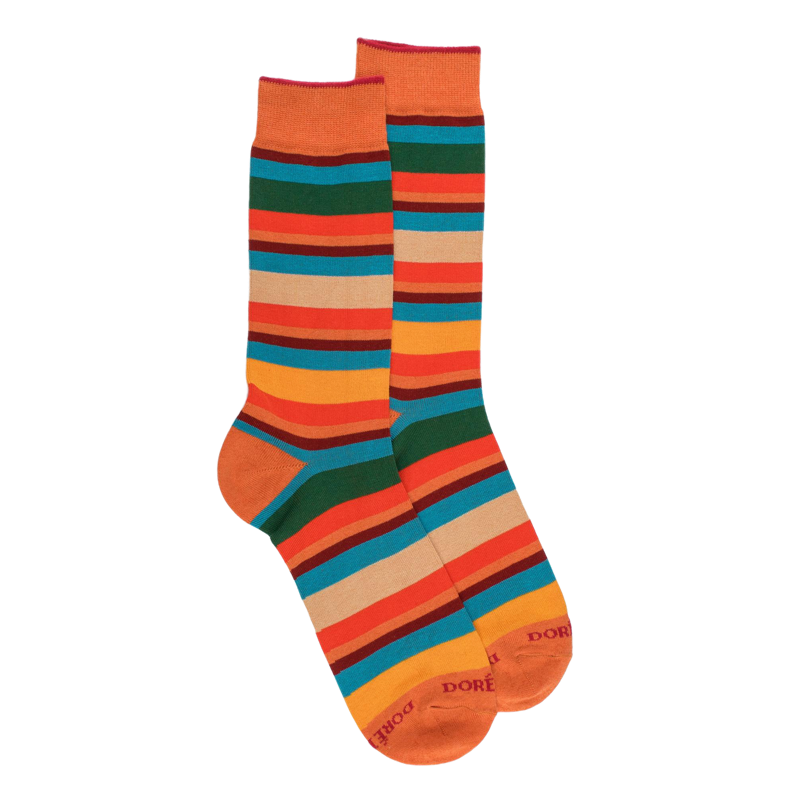 Chaussettes homme à rayures en fil d'Écosse - Oranger & Vert thym | Doré Doré