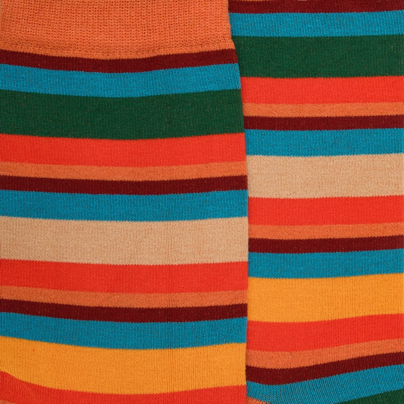 Chaussettes homme à rayures en fil d'Écosse - Oranger & Vert thym | Doré Doré