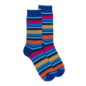 Chaussettes homme à rayures en fil d'Écosse - Bleu France & Rose Flamboyant | Doré Doré