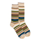 Chaussettes homme à rayures en fil d'Écosse - Beige Lin & Écru | Doré Doré
