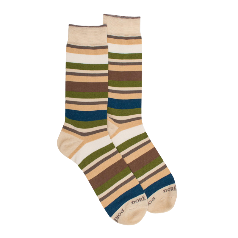 Chaussettes homme à rayures en fil d'Écosse - Beige Lin & Écru | Doré Doré