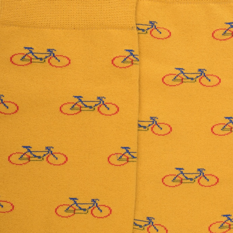 Chaussettes homme en coton à motifs vélos - Jaune Moutarde & Bleu France | Doré Doré