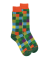 Chaussettes homme échiquier en coton - Vert & Orange