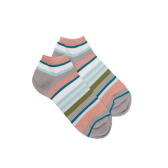 Socquettes femme à rayures en coton avec effet brillant - Gris Métal & Rose Praline | Doré Doré