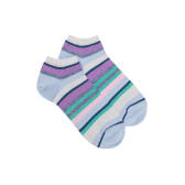 Socquettes femme à rayures en coton avec effet brillant - Azuline & Blanc | Doré Doré
