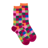 Chaussettes femme échiqiuer en coton égyptien - Rose Flamboyant & Oranger