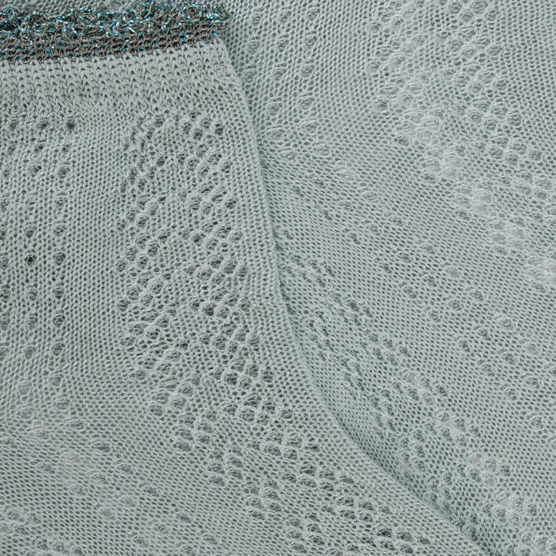 Socquettes femme ajourées en fil d'Écosse avec bord-côte contrasté effet brillant - Vert Rivière | Doré Doré