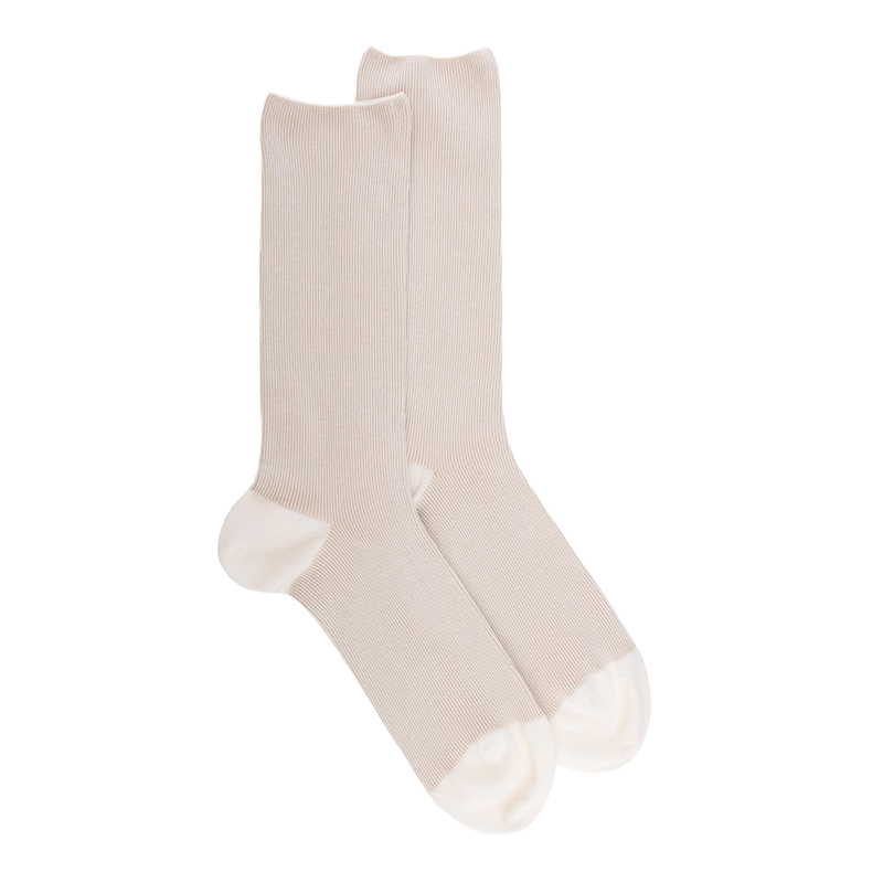 Chaussettes homme à côtes sans bord élastique en fil d'Écosse - Blanc Givre | Doré Doré