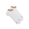 Chaussons en coton uni pour femmes avec bordures contrastées - Blanc & Beige Désert