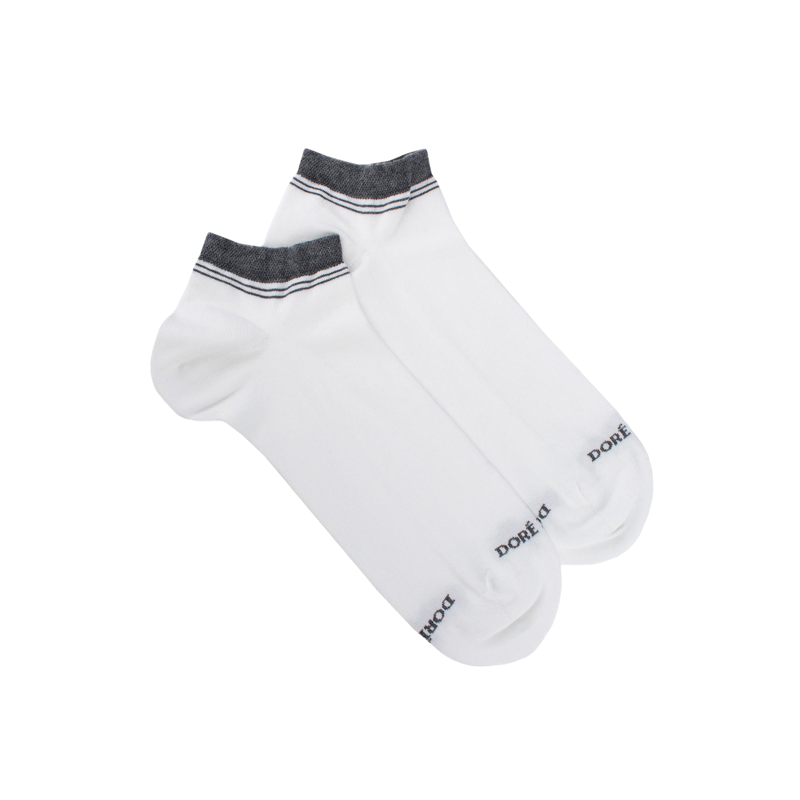 Chaussons en coton uni pour femmes avec bordures contrastées - Blanc & Gris oxford | Doré Doré