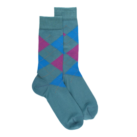 Chaussettes homme en coton à motifs intarsia - Vert Plantain | Doré Doré