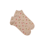 Chaussons pour hommes en fil d'Ecosse à motifs des piments - Beige Grège | Doré Doré